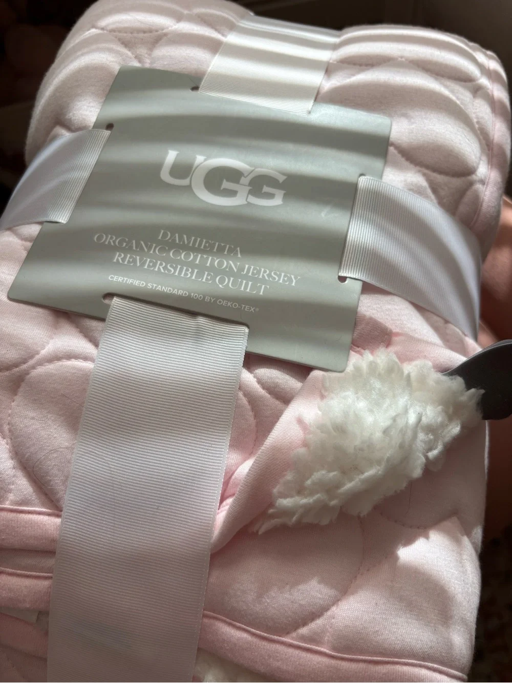 UGG Damietta Organic Cotton Jersey Reversible Baby Quilt - Light Pink